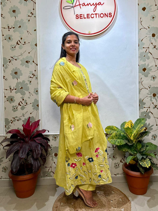 Mulchanderi Yellow 3 piece set