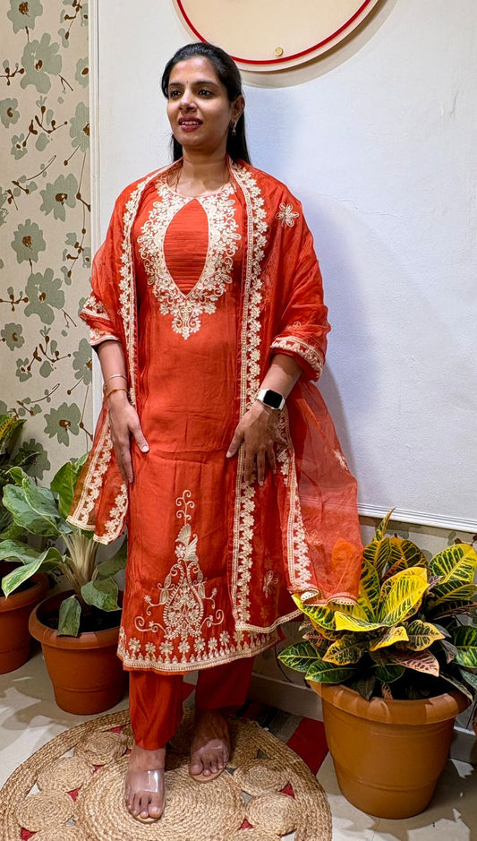 Orange 3 piece kurti set