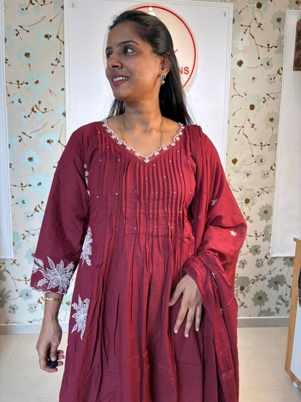 Maroon cotton 3 piece set