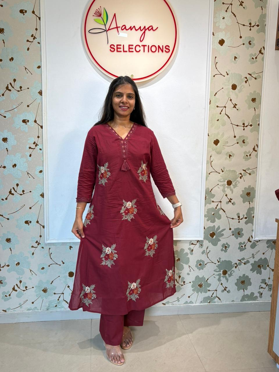 Maroon cotton 3 piece set