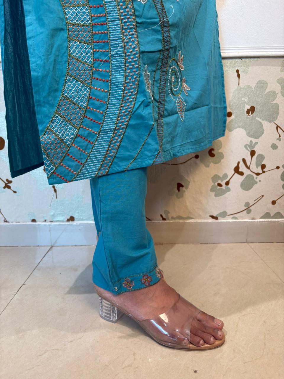 Cotton Floral Embroidered Kurta Set with Dupatta