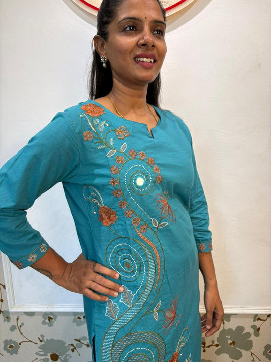 Cotton Floral Embroidered Kurta Set with Dupatta