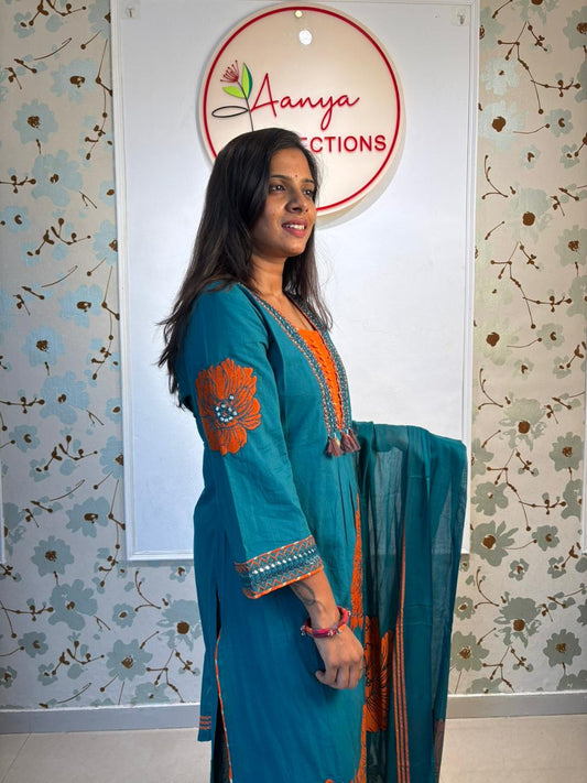 Floral Teal blue Kurti set