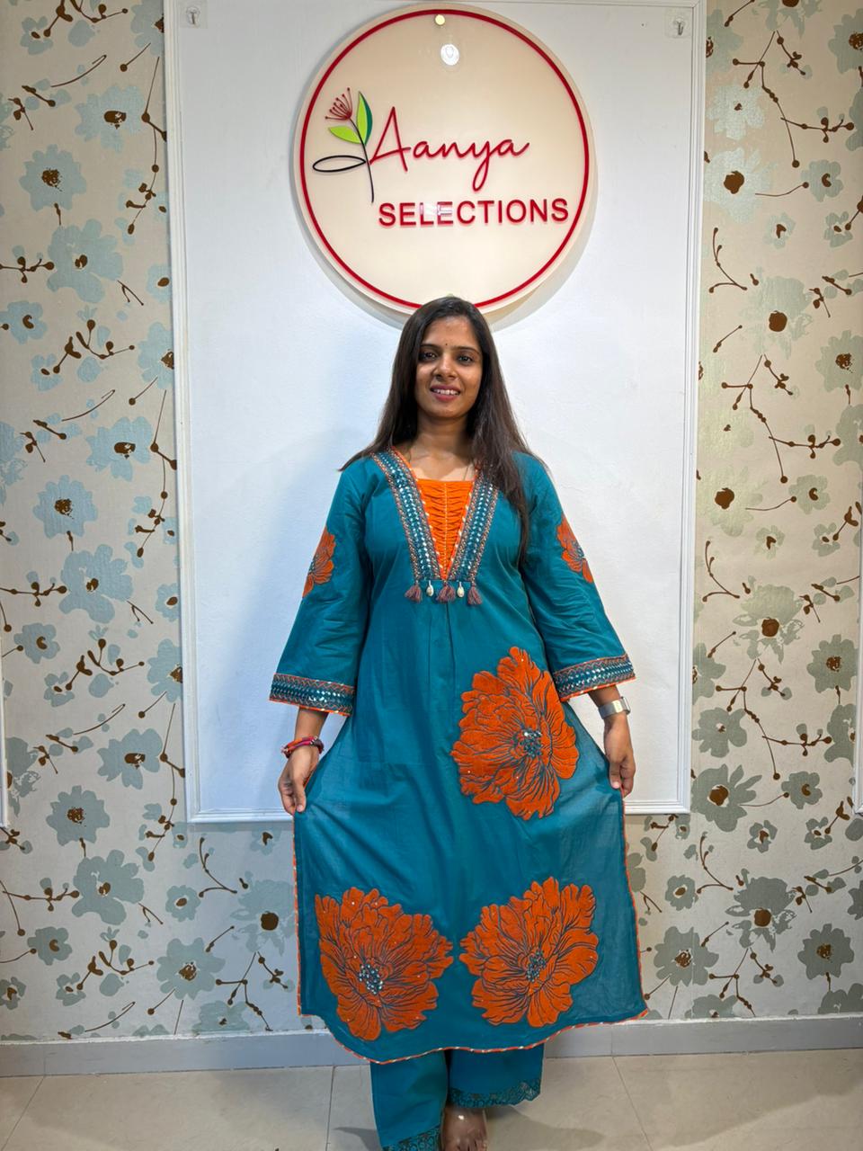 Floral Teal blue Kurti set