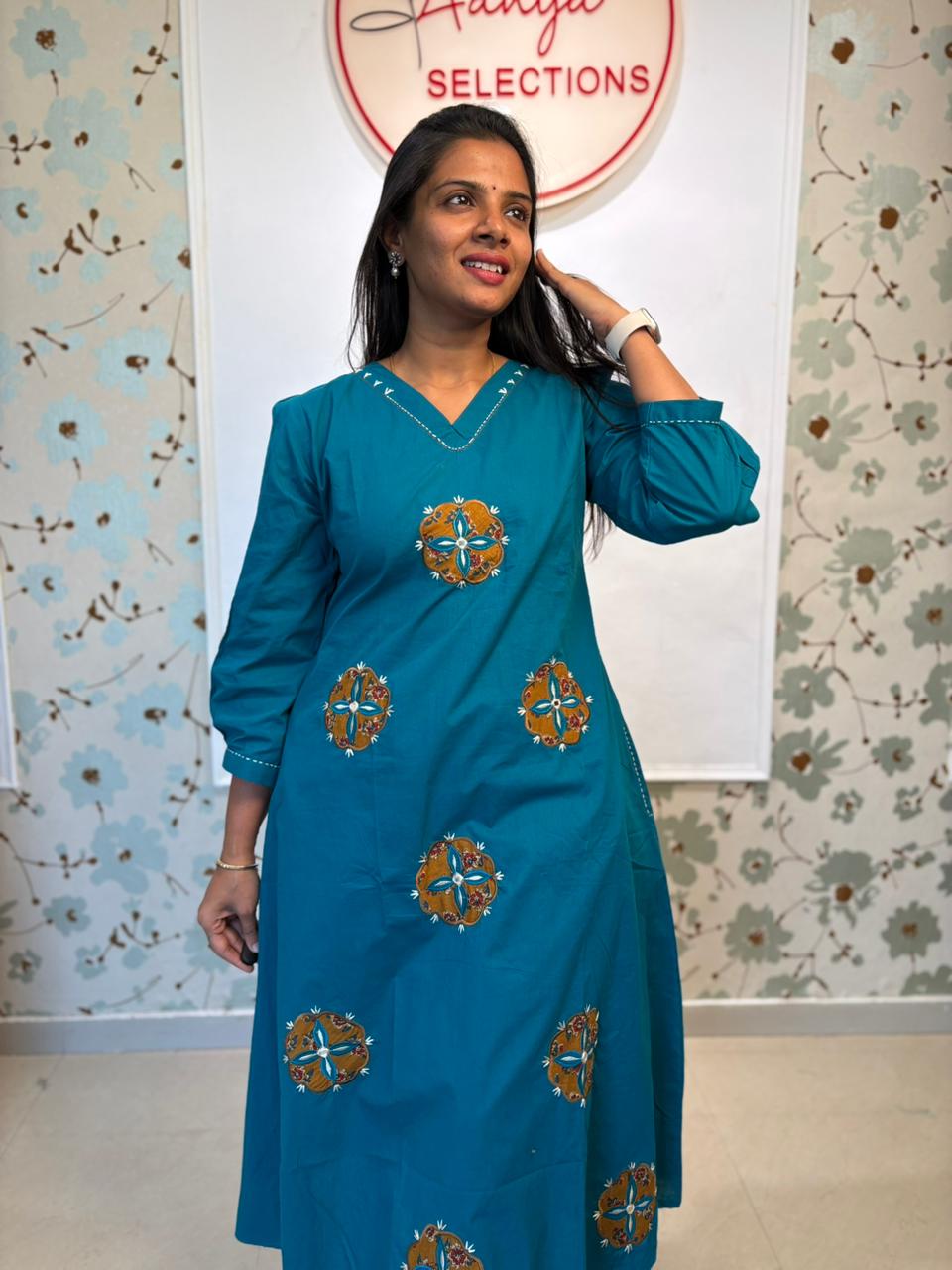 Teal Medallion Embroidery Cotton Co-ord Set