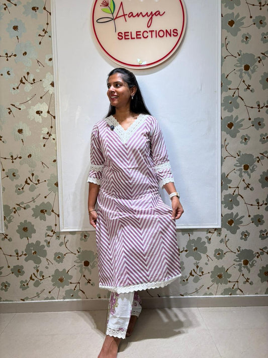 Chevron Stripe Cotton Kurti Set