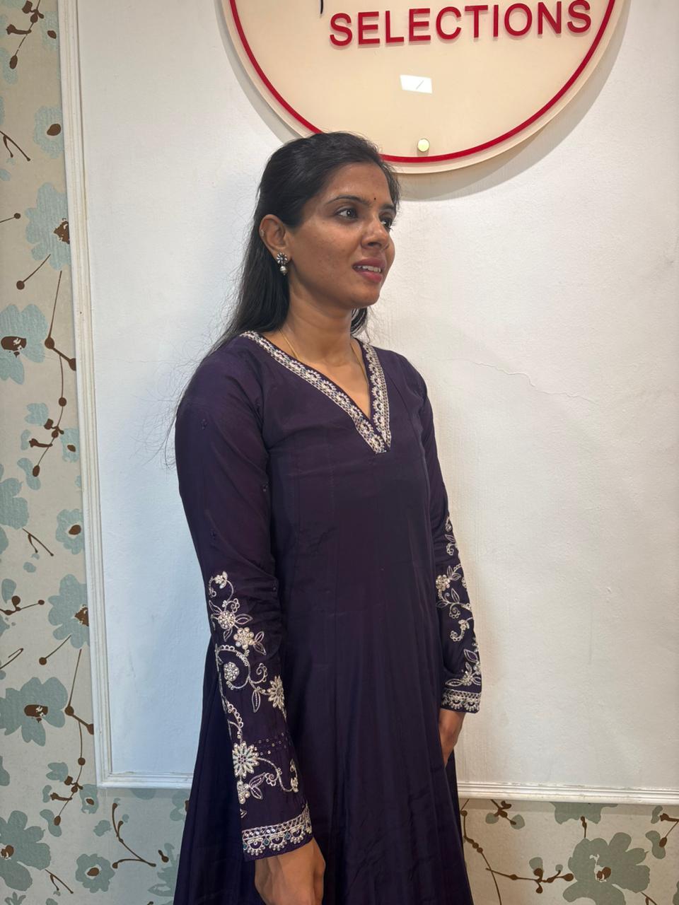 Navy Blue Mul Chanderi A-line Kurta Set with Beige Dupatta