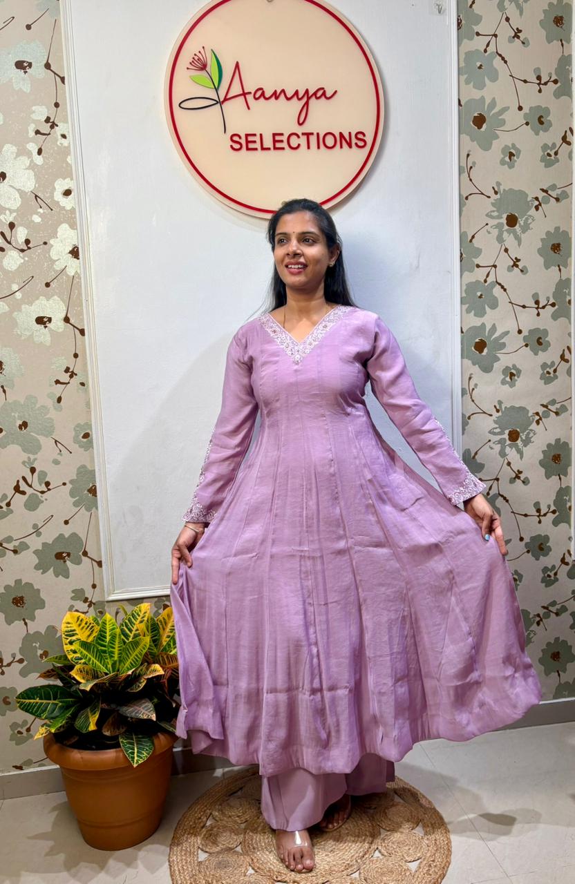 Lavender Mul Chanderi Anarkali Set
