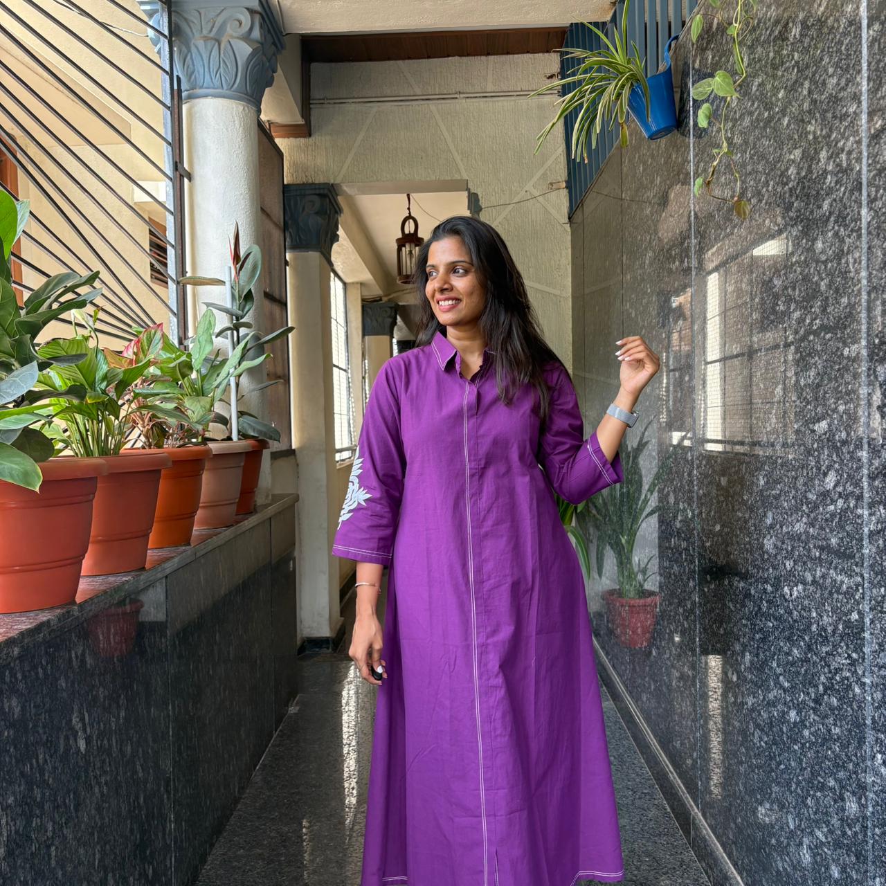 Purple Cotton Overlay Dress