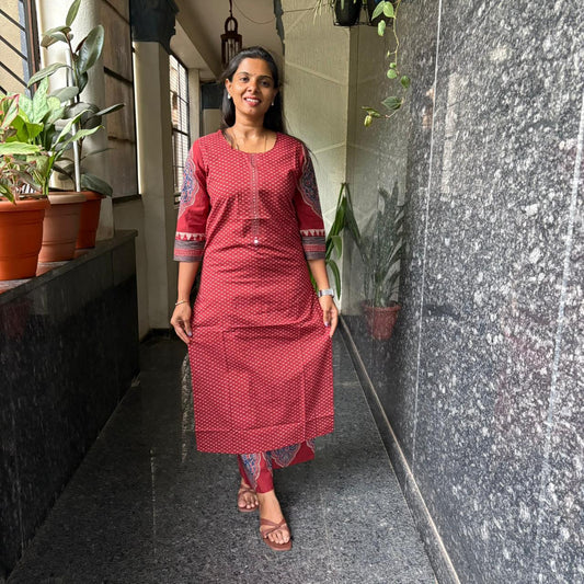 Crimson Ajrakh kurta set - back medallion print