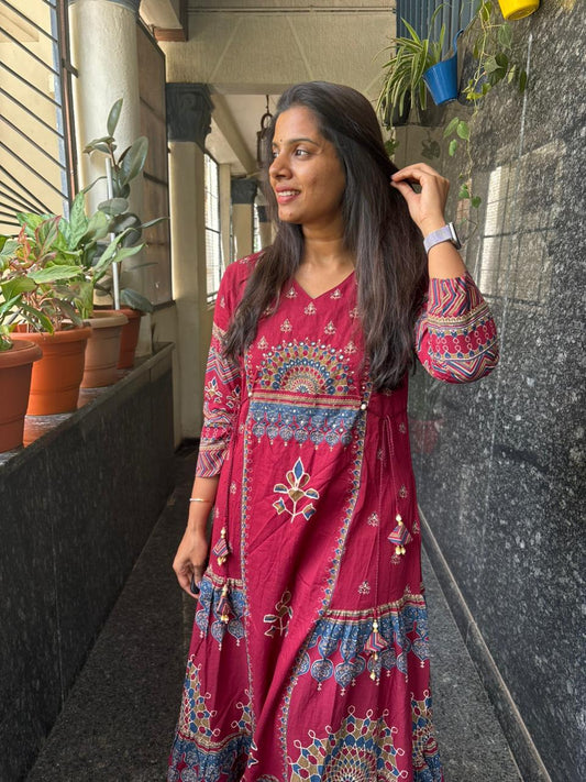 Crimson Bloom Anarkali Set with Dupatta