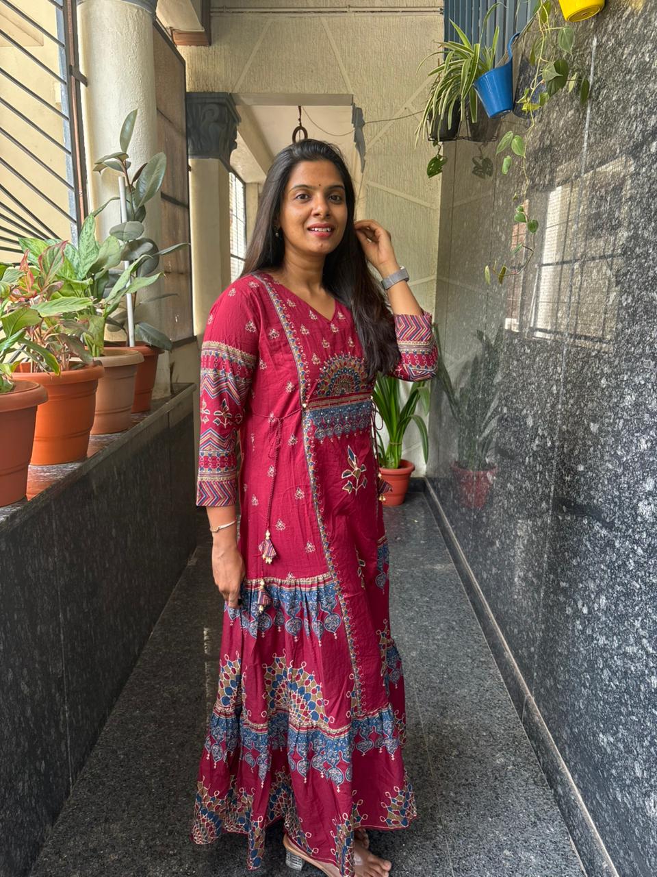 Crimson Bloom Anarkali Set with Dupatta