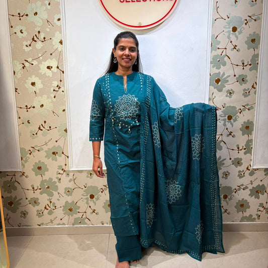 Bandhej Cotton Kurta Set with Dupatta