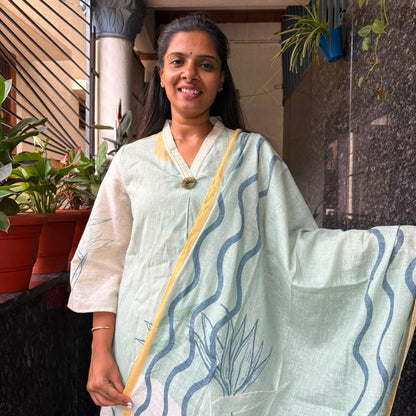 Bentex Cotton Kurta Set with Bell Sleeves & Dupatta