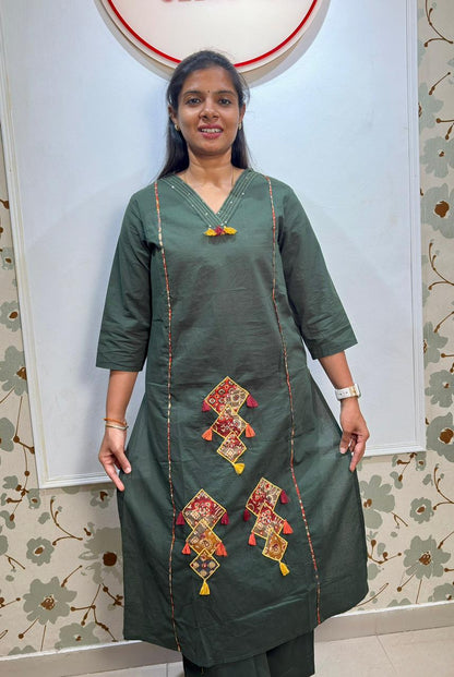 cotton 3 piece set with kalamkari print dupatta
