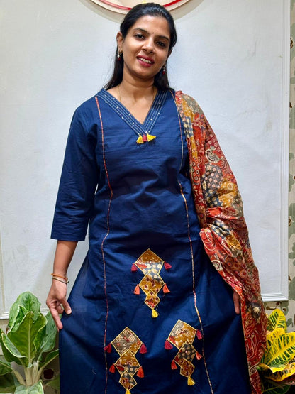 cotton 3 piece set with kalamkari print dupatta