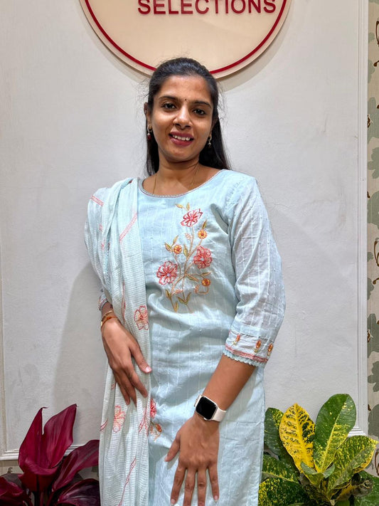 Light blue mul-cotton kurti set