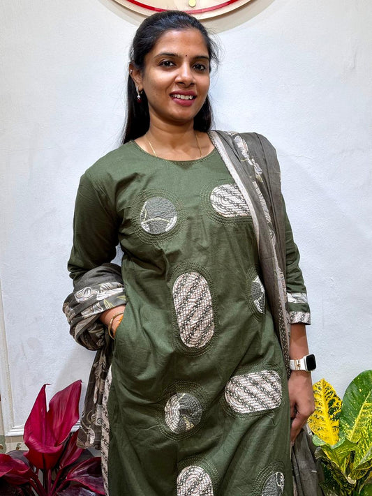 olive green cotton kurti set