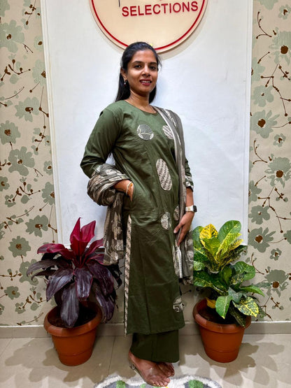 olive green cotton kurti set