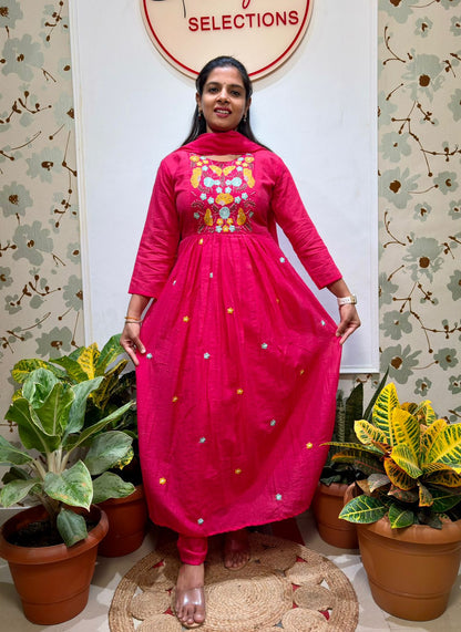 Pink anarkali kurti set