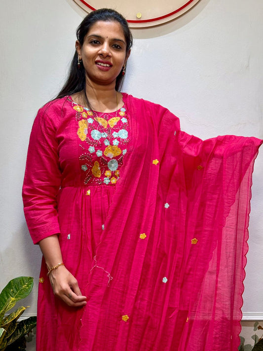 Pink anarkali kurti set