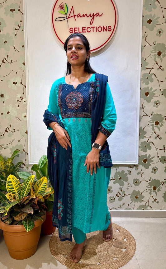 Cotton 3 piece kurti set