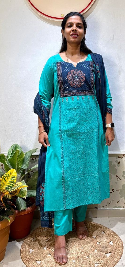 Cotton 3 piece kurti set