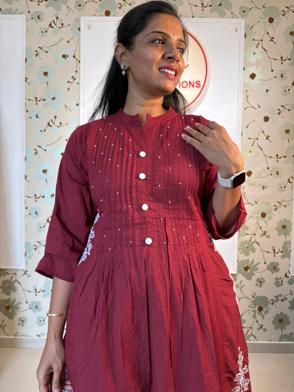Maroon Aline 3 piece cotton set