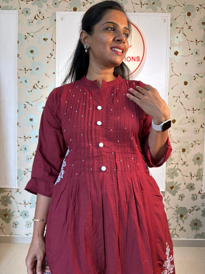 Maroon Aline 3 piece cotton set