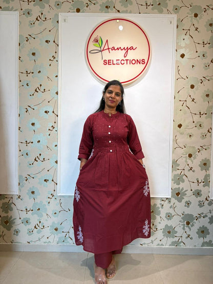 Maroon Aline 3 piece cotton set