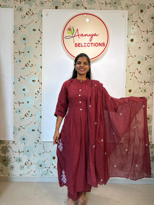 Maroon Aline 3 piece cotton set