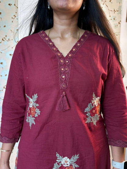 Maroon cotton 3 piece set