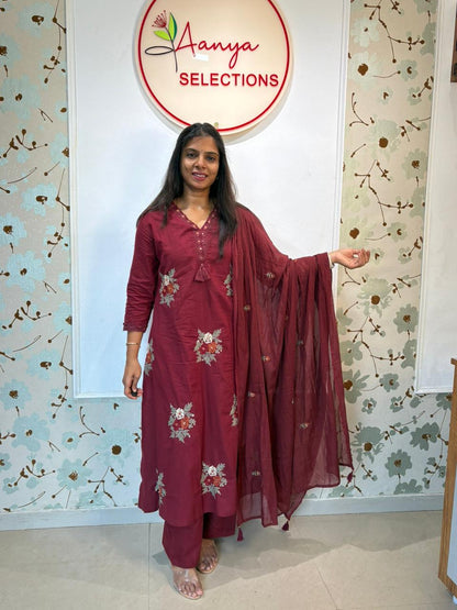 Maroon cotton 3 piece set