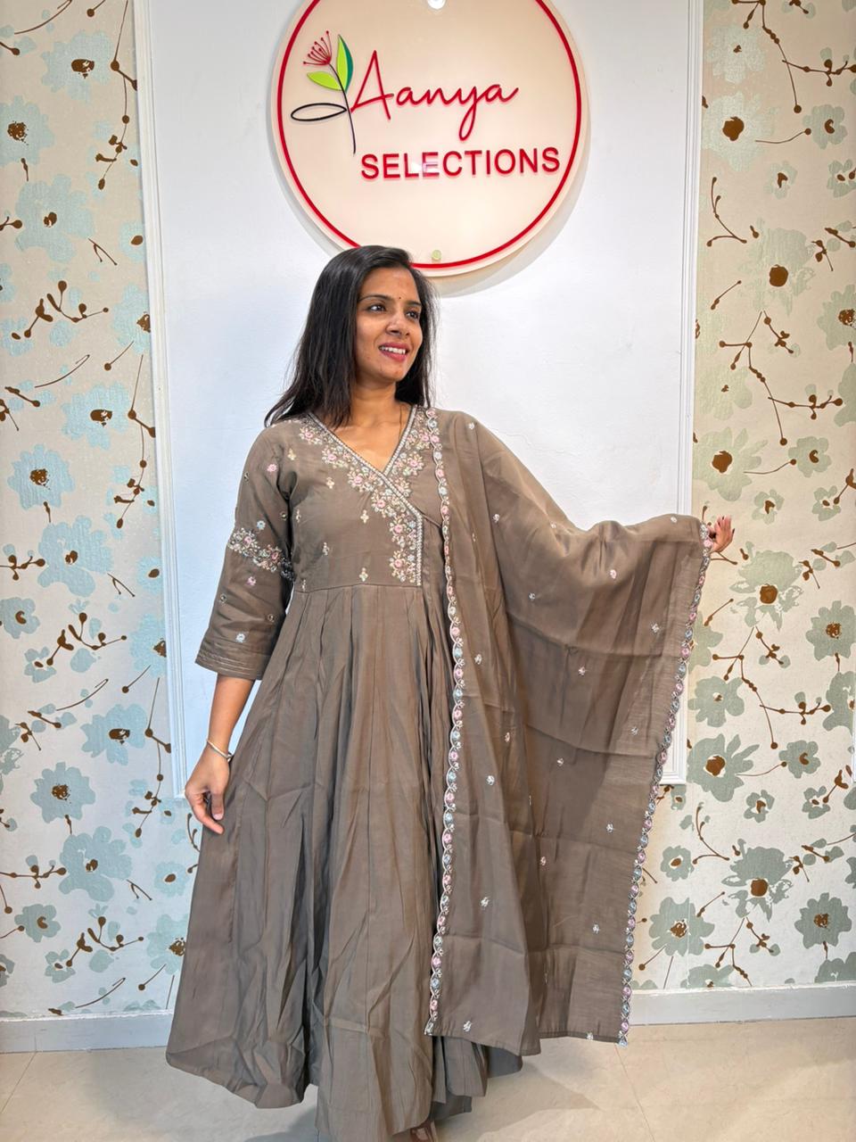Mulchanderi Anarkali Kurta Set with Dupatta