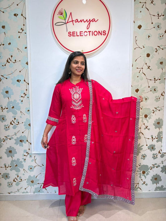 Mulchanderi Pink 3 piece set