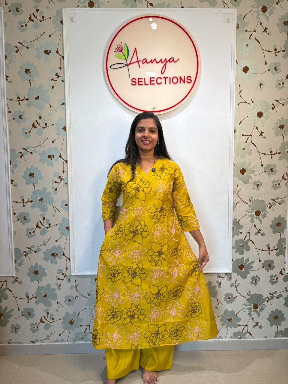 Yellow Floral Embroidery Raw Silk Co-ord Set