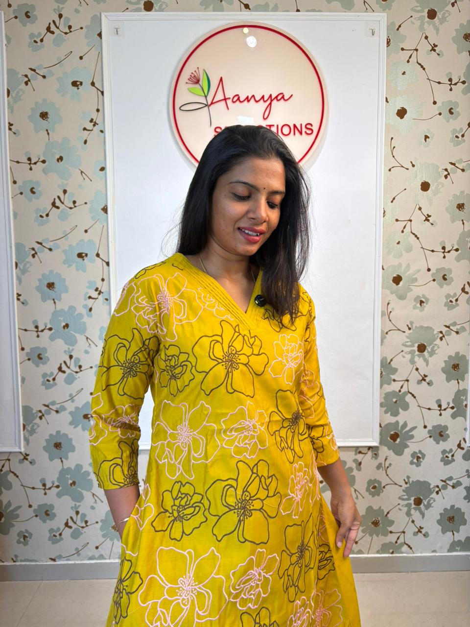 Yellow Floral Embroidery Raw Silk Co-ord Set