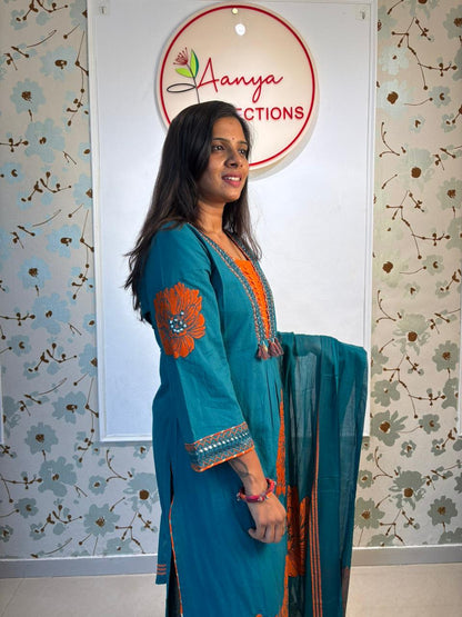 Floral Teal blue Kurti set