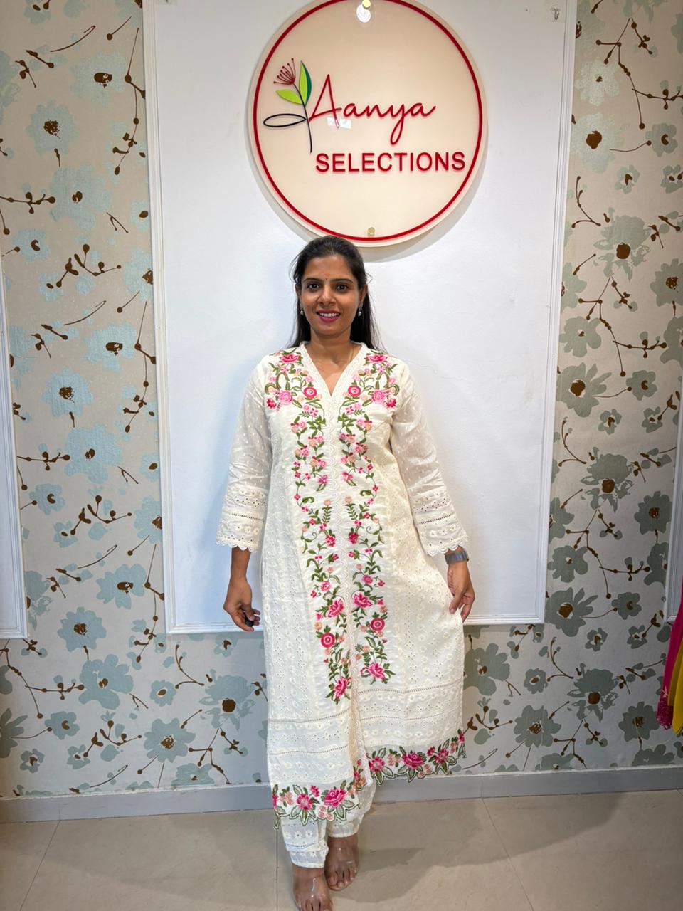 White Cotton Chikankari Kurta Set with Dupatta