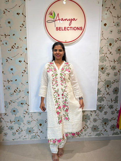 White Cotton Chikankari Kurta Set with Dupatta