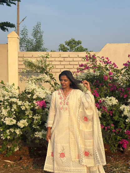 White Chikankari Cotton Kurta Set