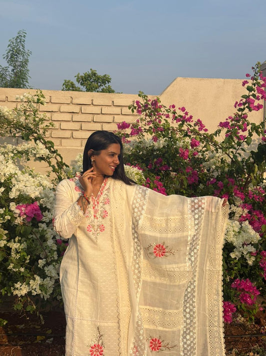 White Chikankari Cotton Kurta Set