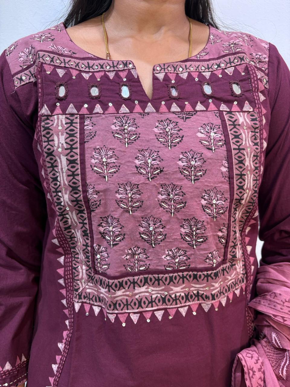 3 piece wine colour cotton set