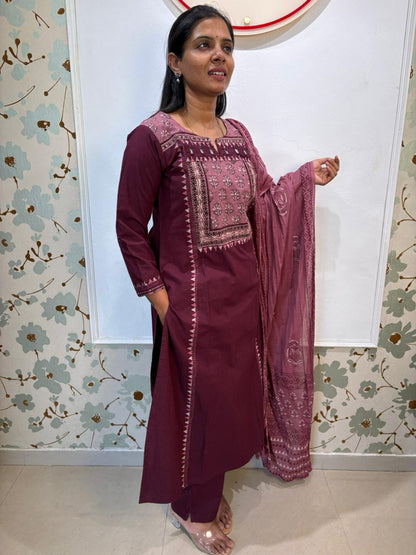3 piece wine colour cotton set