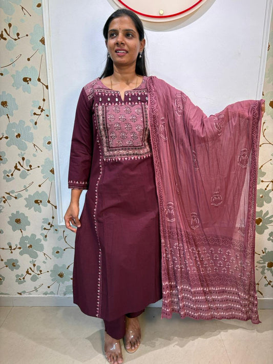 3 piece wine colour cotton set