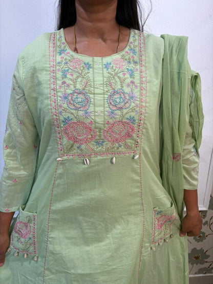 Pista Green Mul cotton 3 piece set