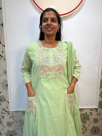 Pista Green Mul cotton 3 piece set