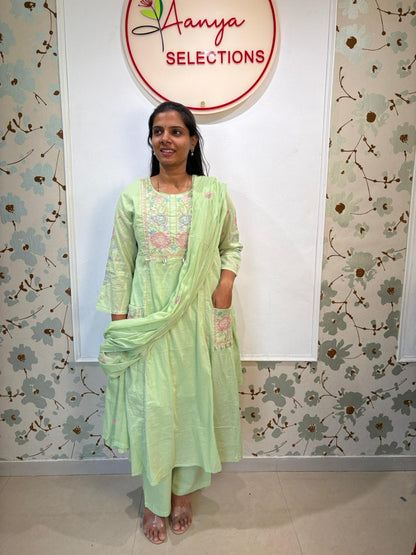 Pista Green Mul cotton 3 piece set