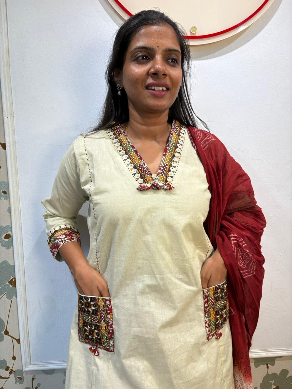 Off white kalamkari kurti set