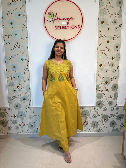 Yellow Cotton Kurti Set with Dupatta